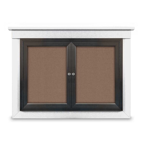 48"x36" 2-Door Enclosed Letterboard, Header, Grey Vinyl/Cherry